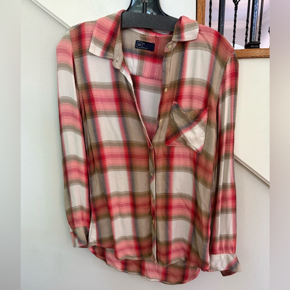 GAP Plaid Button-Up Shirt - Pink and Brown